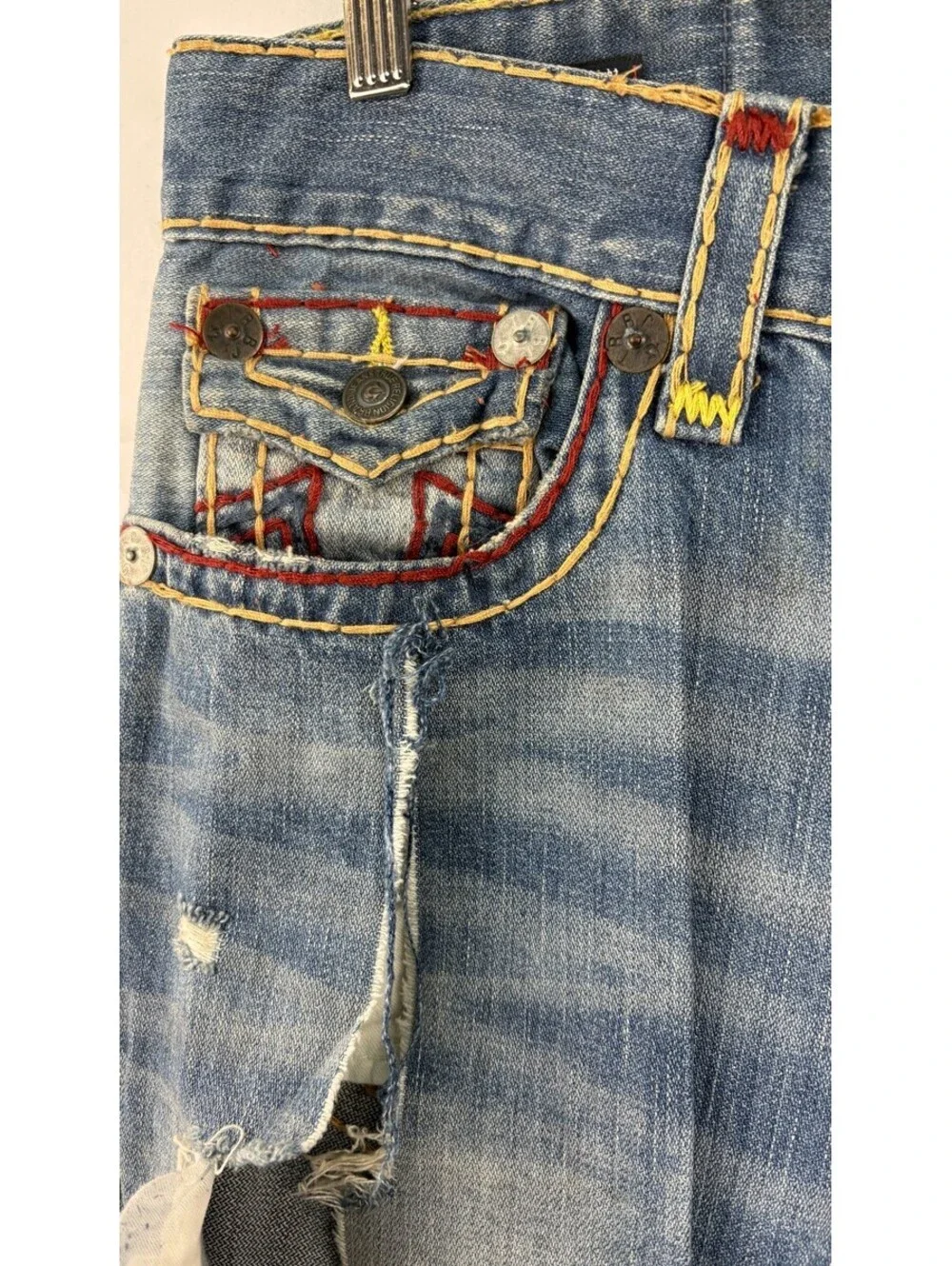 True Religion Men's US Size 32 Ricky Distressed Denim Blue Jeans